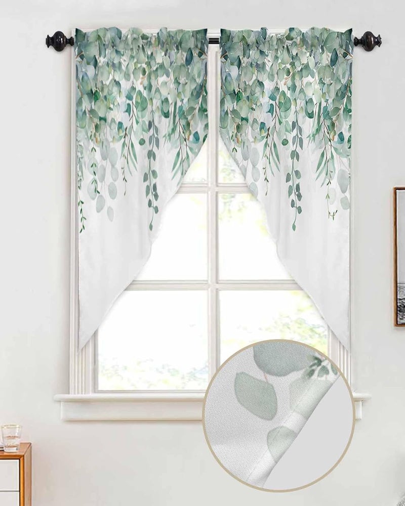 TweetyBed Swag Curtain Valances Sage Green Eucalyptus Short Swag Topper for Small Windows Watercolor Leaves Window Curtain Tiers for Kitchen Bedroom Living Room 56" W x 36" L - Image 2